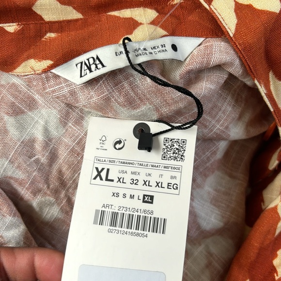 MNWT ZARA Linen Blend Geometric Print Boho Long Sleeve Crop Top Terracott… - Picture 6 of 11